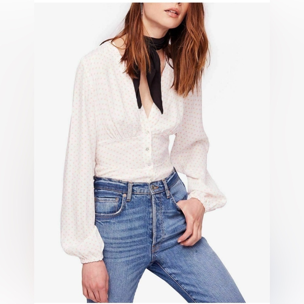 Free People Love Street Pink Ivory Top Women’s Size Medium - Picture 2 of 10